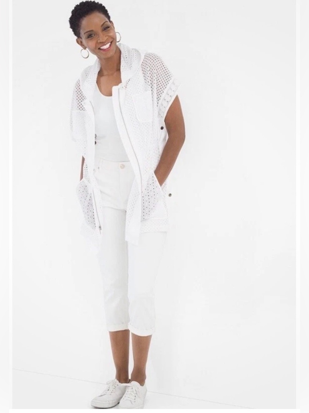 NWT Chico’s Zenergy Eyelet Hooded Anorak Jacket, Optic White, XXL/20; $129 - Picture 4 of 15